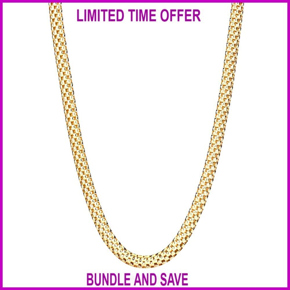 18K Gold Plated Sterling Silver 4mm Mesh Chain Necklace 16 Inch
